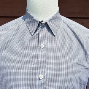 Theory Men's Dress Shirt Size L Gray Mini Check Long Sleeve Slim Fit Button Down